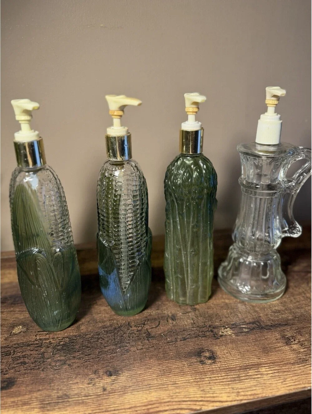 Avon Vintage Refillable Glass Soap Dispensers 4-Pack Green/Clear 10 in
